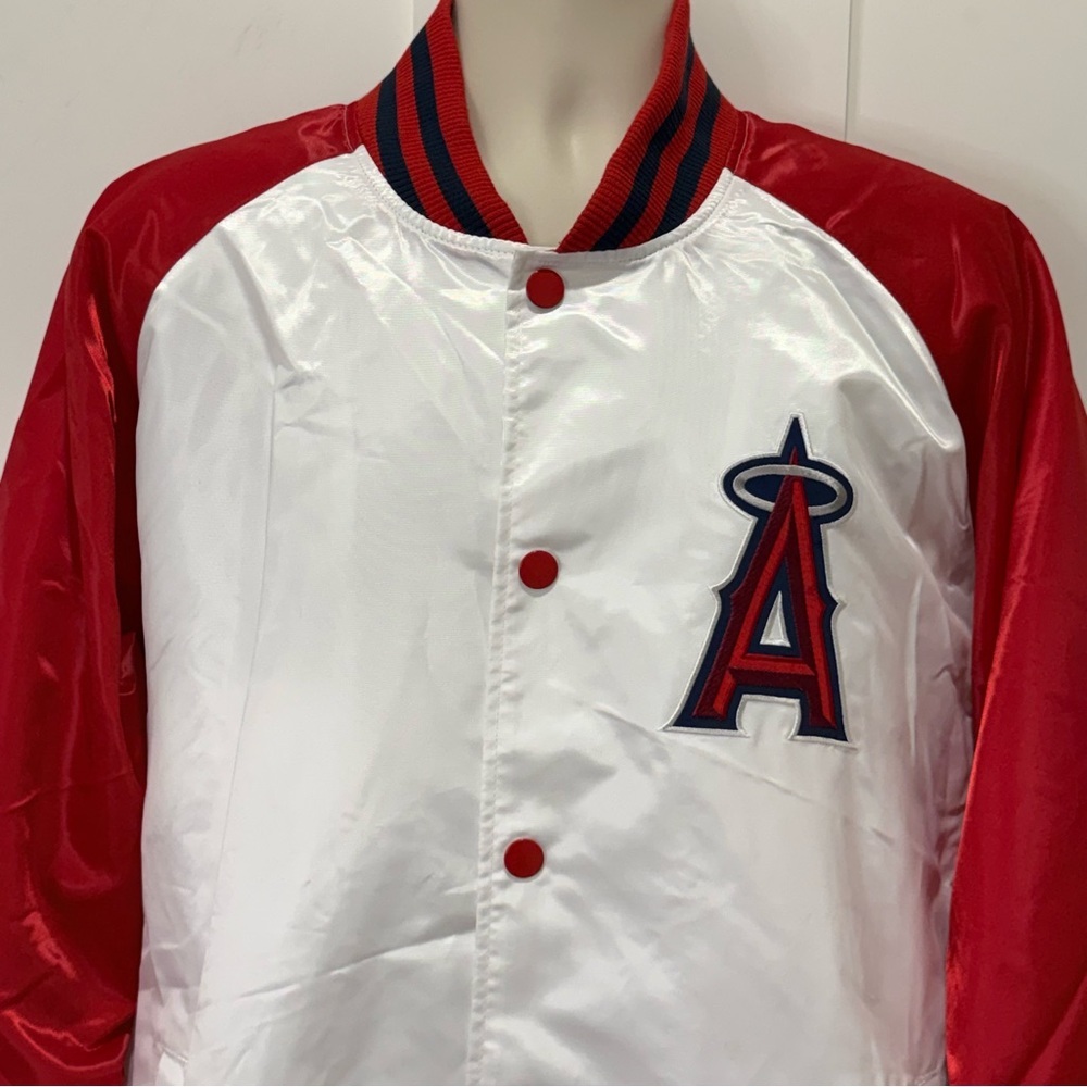 Starter Los Angeles Angels Varsity Full Snap Satin Jacket XXL Baseball Red White - Picture 7 of 15